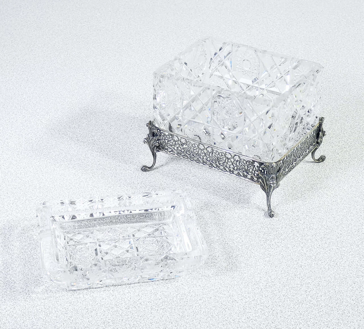 Portacenere e portasigarette in argento 800 e cristallo di Argenteria F.lli Passera, anni '50 4