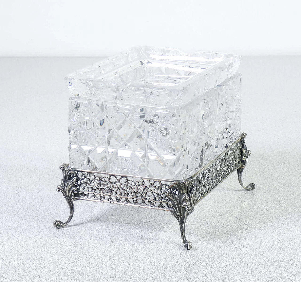 Portacenere e portasigarette in argento 800 e cristallo di Argenteria F.lli Passera, anni '50 7