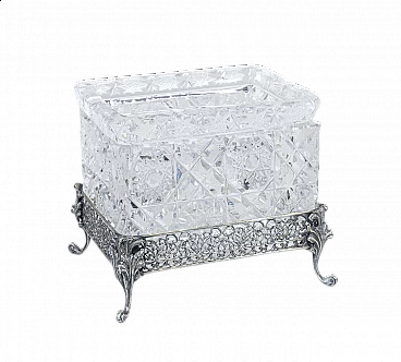 Portacenere e portasigarette in argento 800 e cristallo di Argenteria F.lli Passera, anni '50