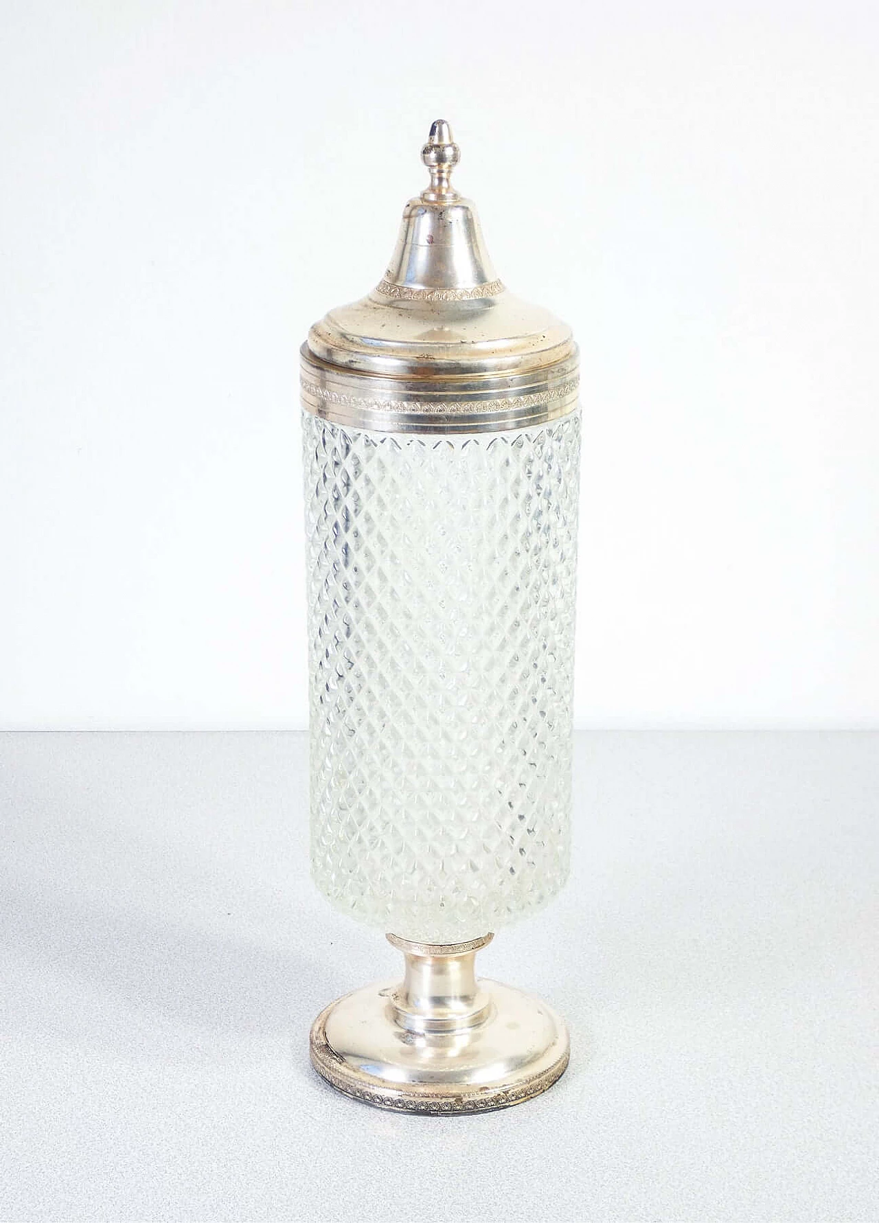 Silver-plated metal and crystal bon bon bon holder, 1940s 2