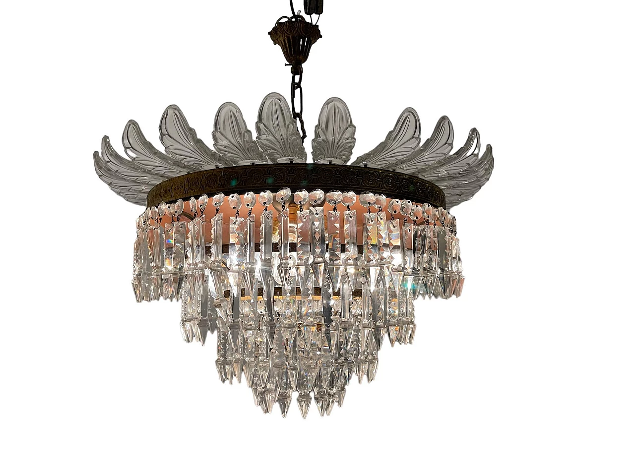Crystal, Murano glass and bronze chandelier, 1940s 1