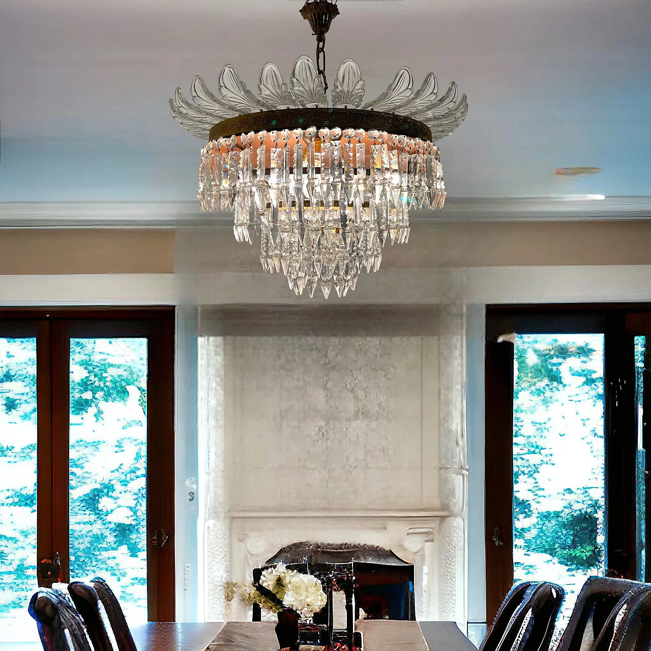 Crystal, Murano glass and bronze chandelier, 1940s 2