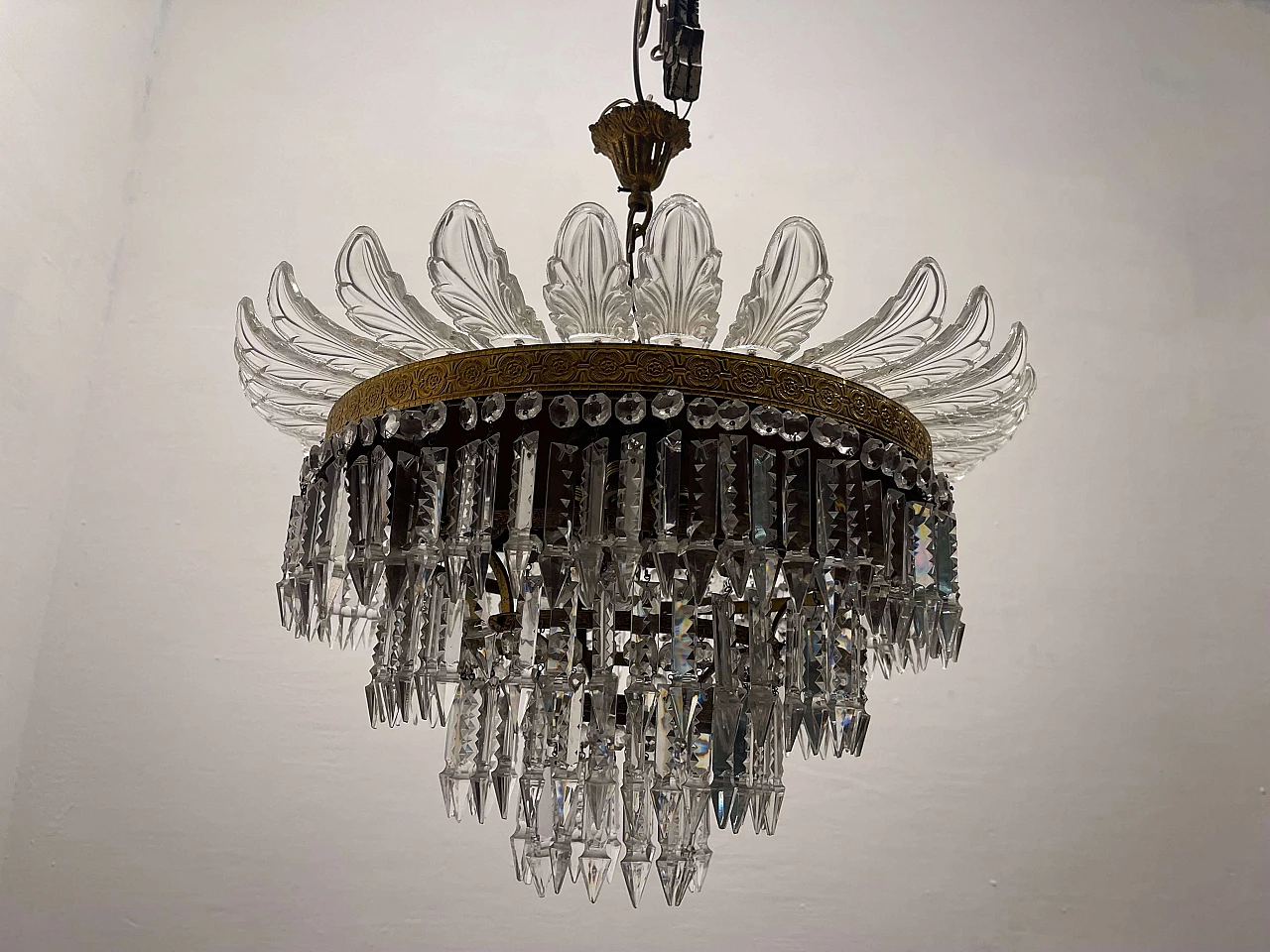 Crystal, Murano glass and bronze chandelier, 1940s 3