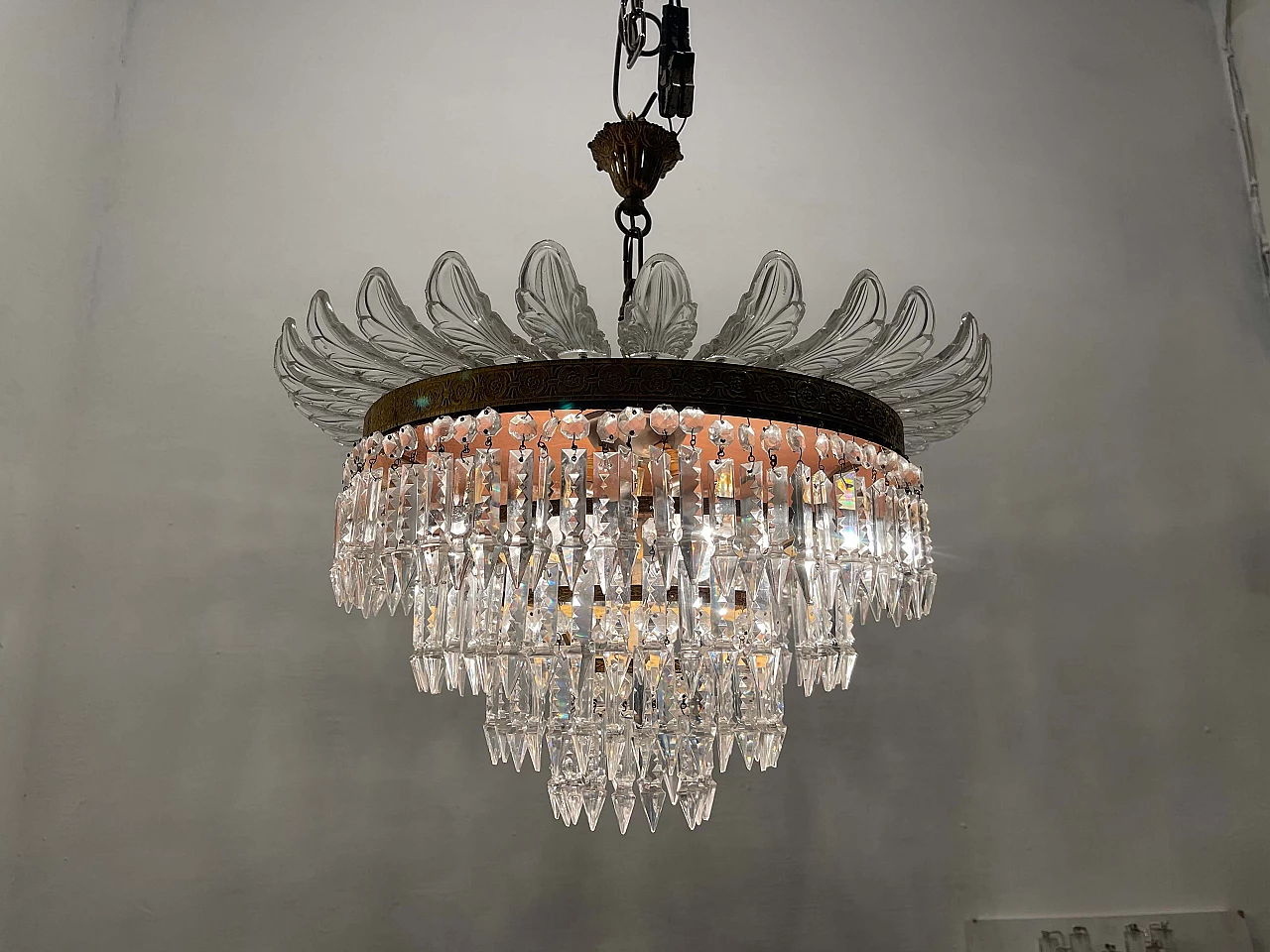 Crystal, Murano glass and bronze chandelier, 1940s 4