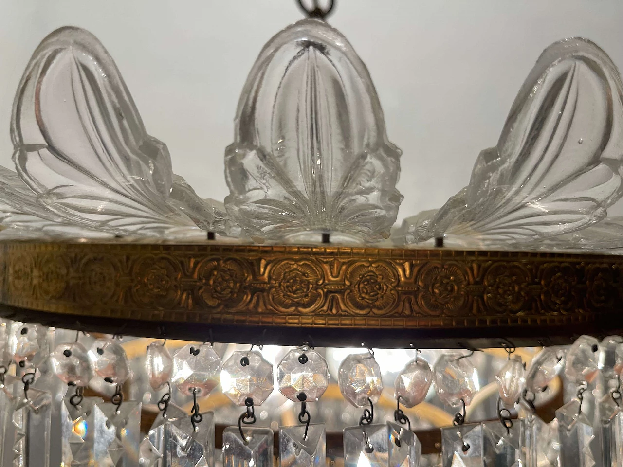Crystal, Murano glass and bronze chandelier, 1940s 5