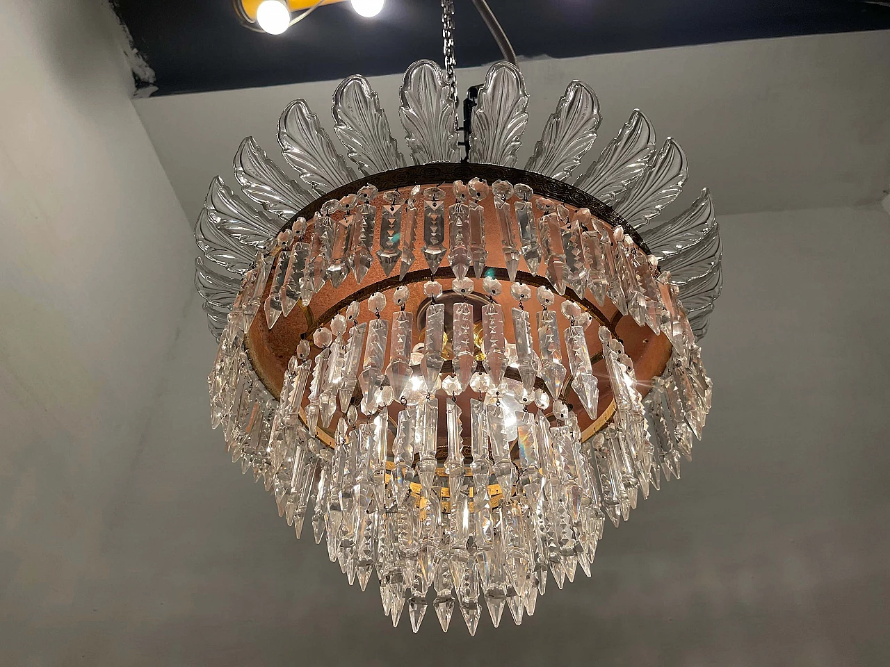 Crystal, Murano glass and bronze chandelier, 1940s 6