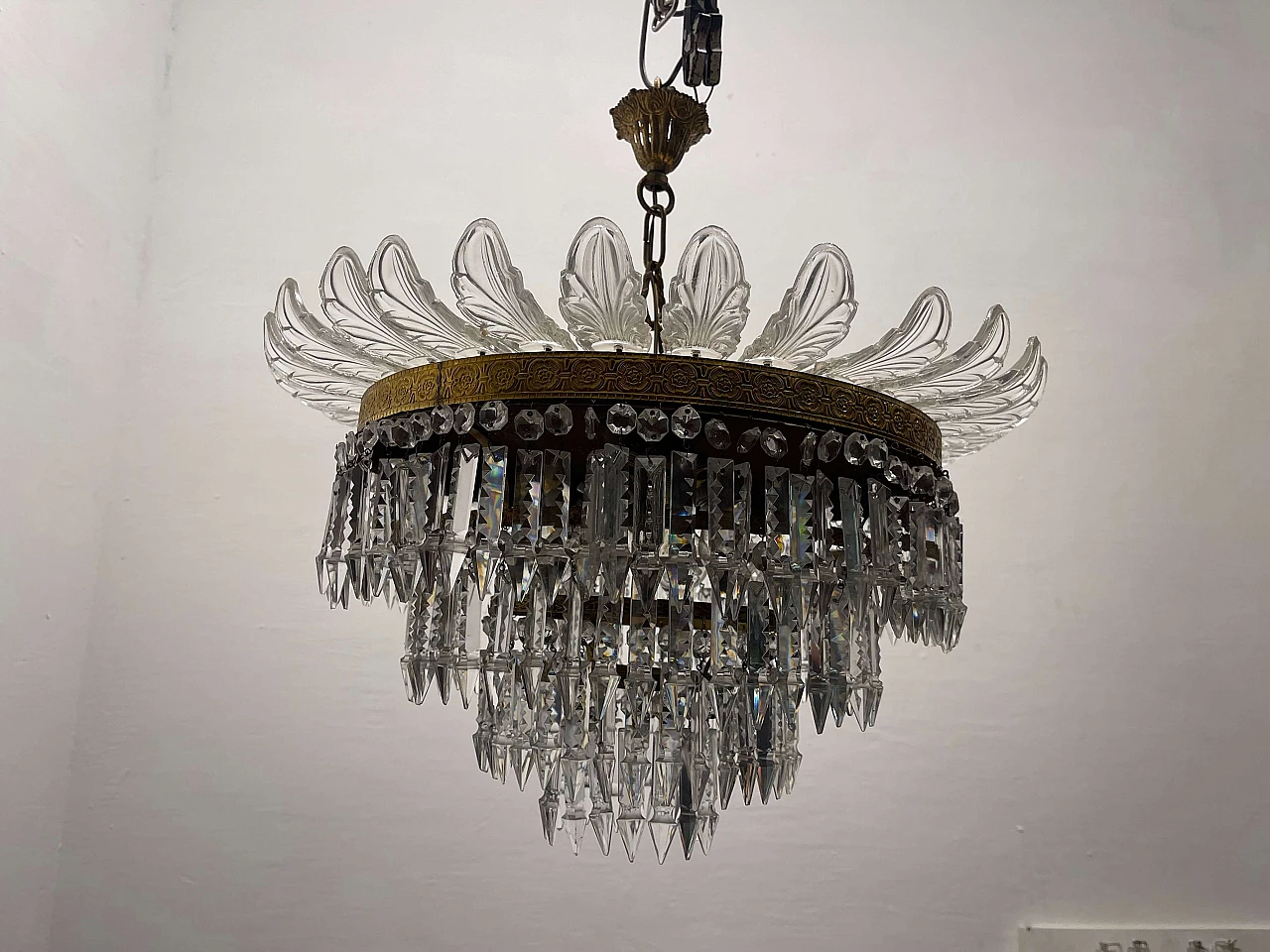 Crystal, Murano glass and bronze chandelier, 1940s 7