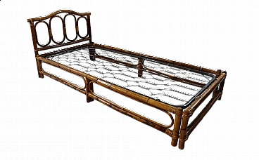 Brown varnished rattan daybed, 1970s