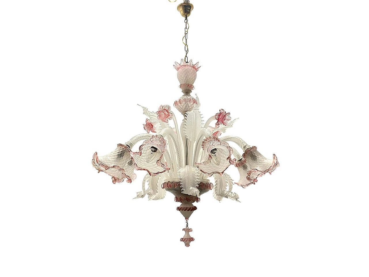 Lampadario in vetro di Murano bianco e rosa, anni '60 1