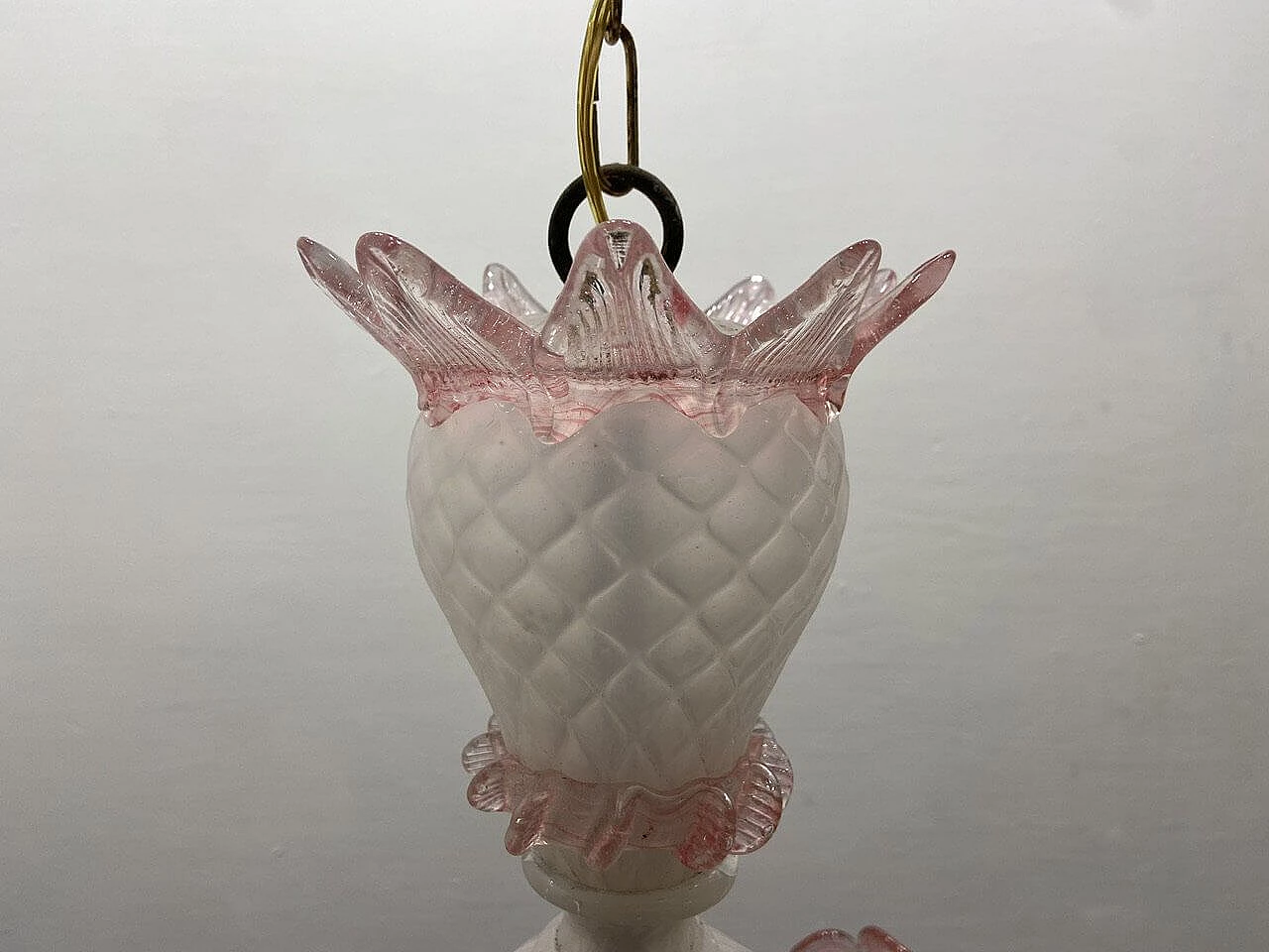 Lampadario in vetro di Murano bianco e rosa, anni '60 11