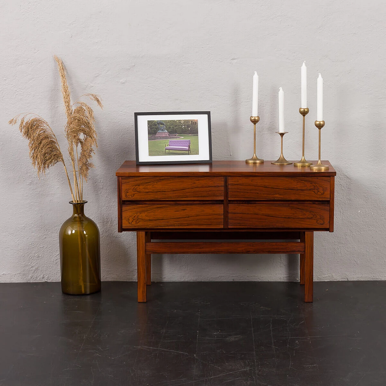 Scandinavian rosewood console table with four drawers, 1960s 1