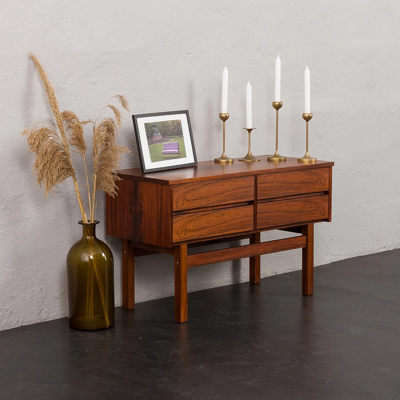 Scandinavian rosewood console table with four drawers, 1960s 2