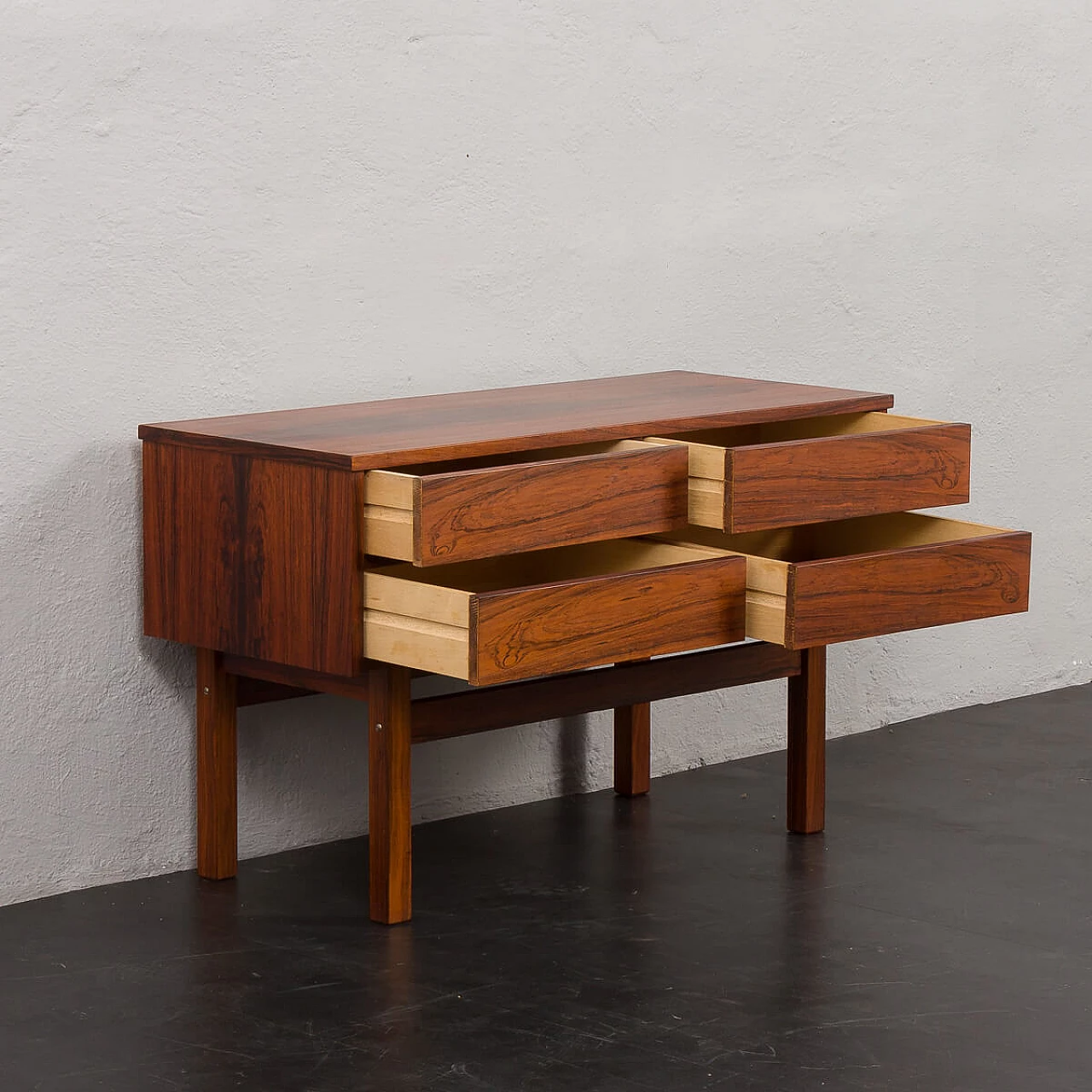 Scandinavian rosewood console table with four drawers, 1960s 4