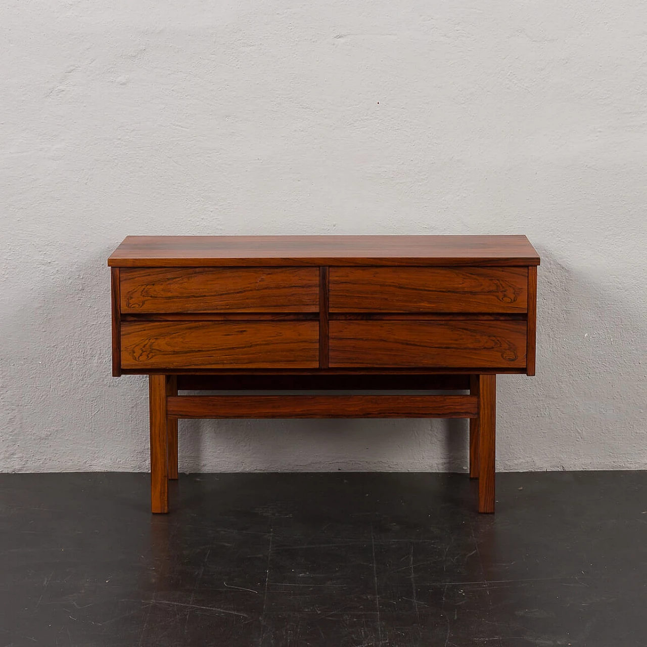 Scandinavian rosewood console table with four drawers, 1960s 5