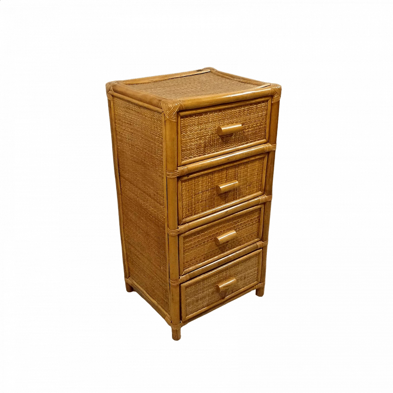 Rattan, wicker and wood chest of drawers, 1970s 9