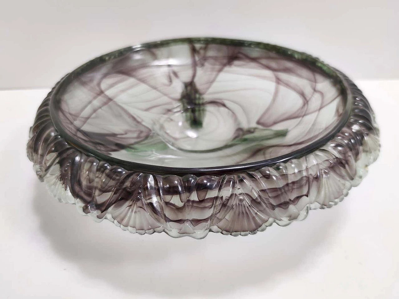 Topaz-Violet Cloud glass bowl by Walther, 1930s 4