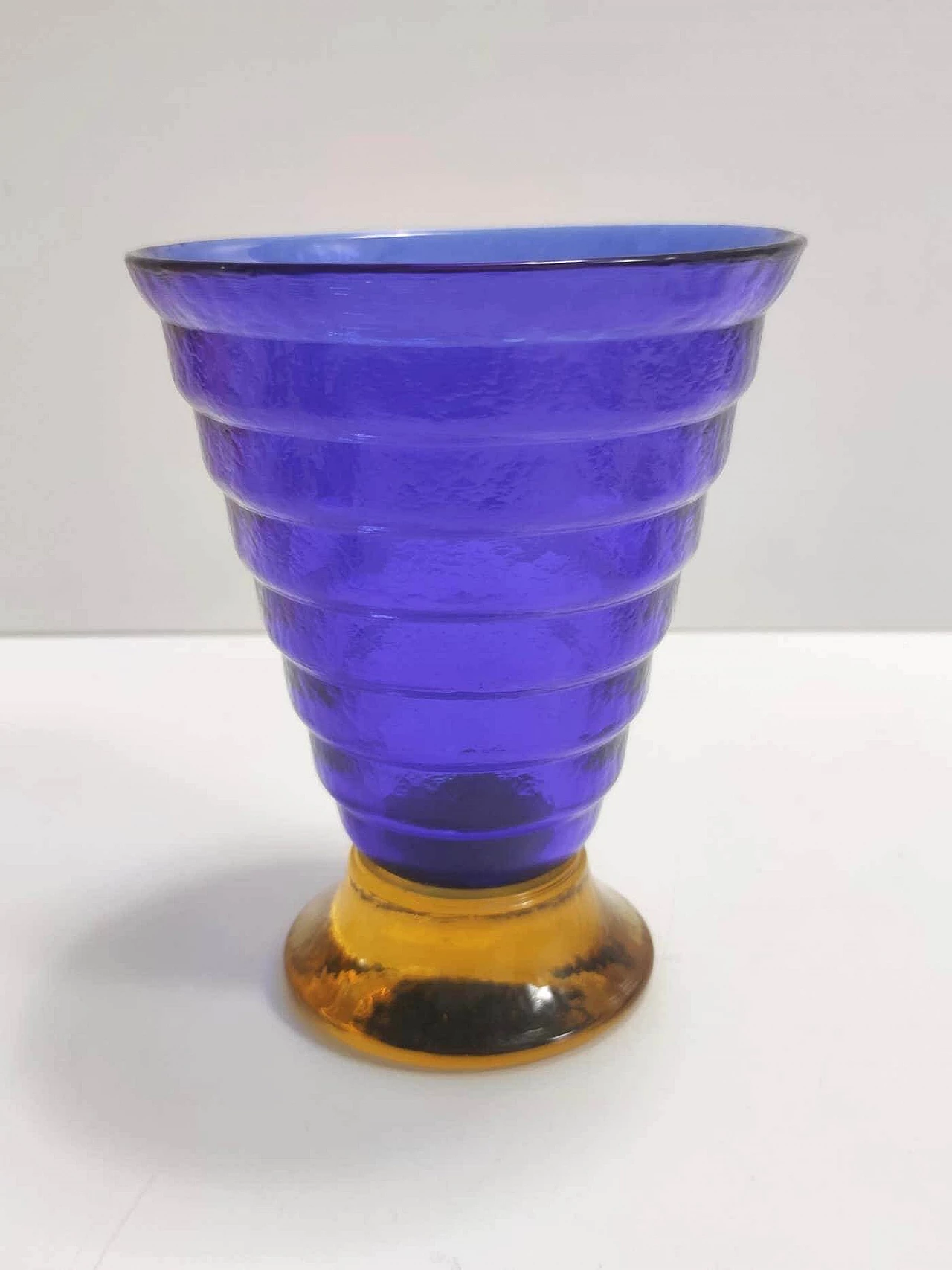 Blue and yellow Murano glass vase by Cá dei Vetrai, 1980s 2