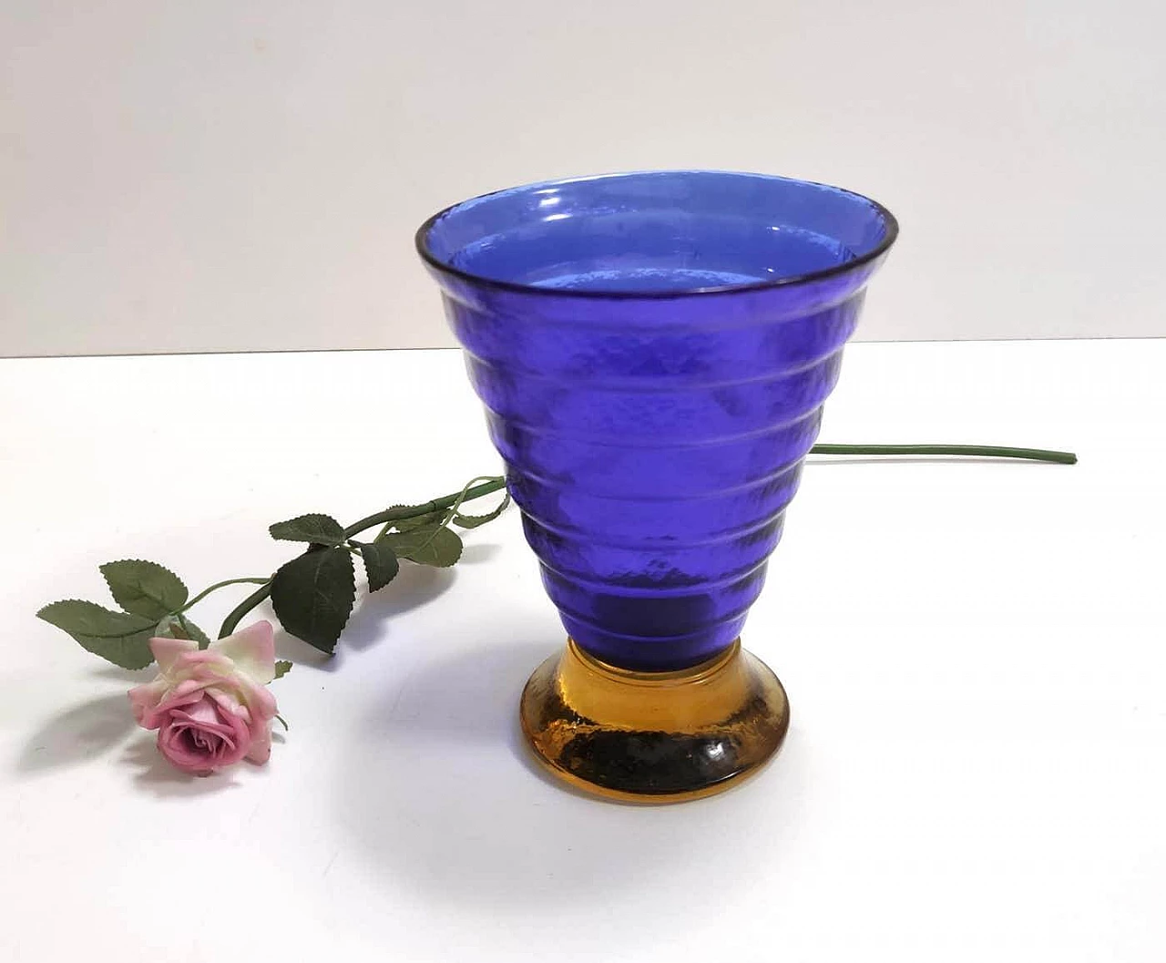 Blue and yellow Murano glass vase by Cá dei Vetrai, 1980s 11