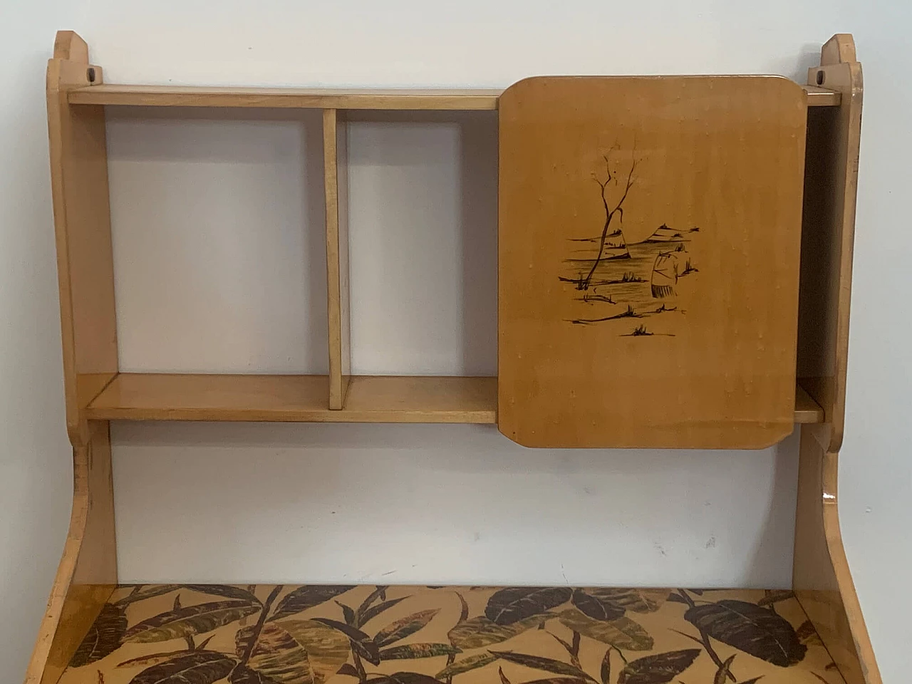 Maple bookcase with chest of drawers decorated with foliage, 1950s 4