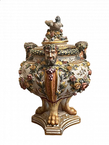 Ceramic potiche with triangular base, 19th century