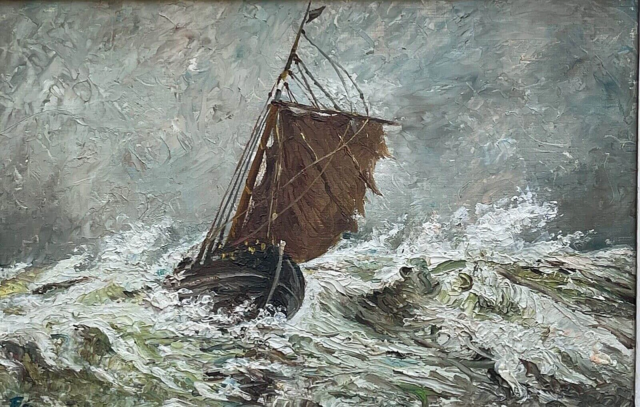 Boat in a storm, oil on panel 2