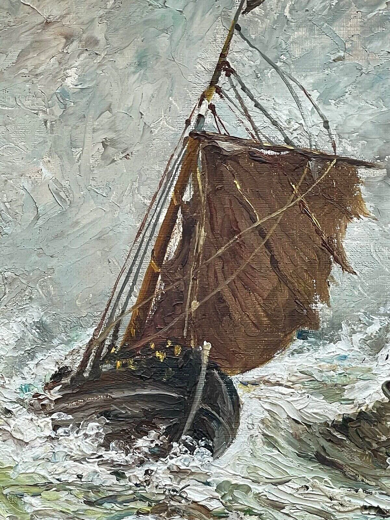 Boat in a storm, oil on panel 3