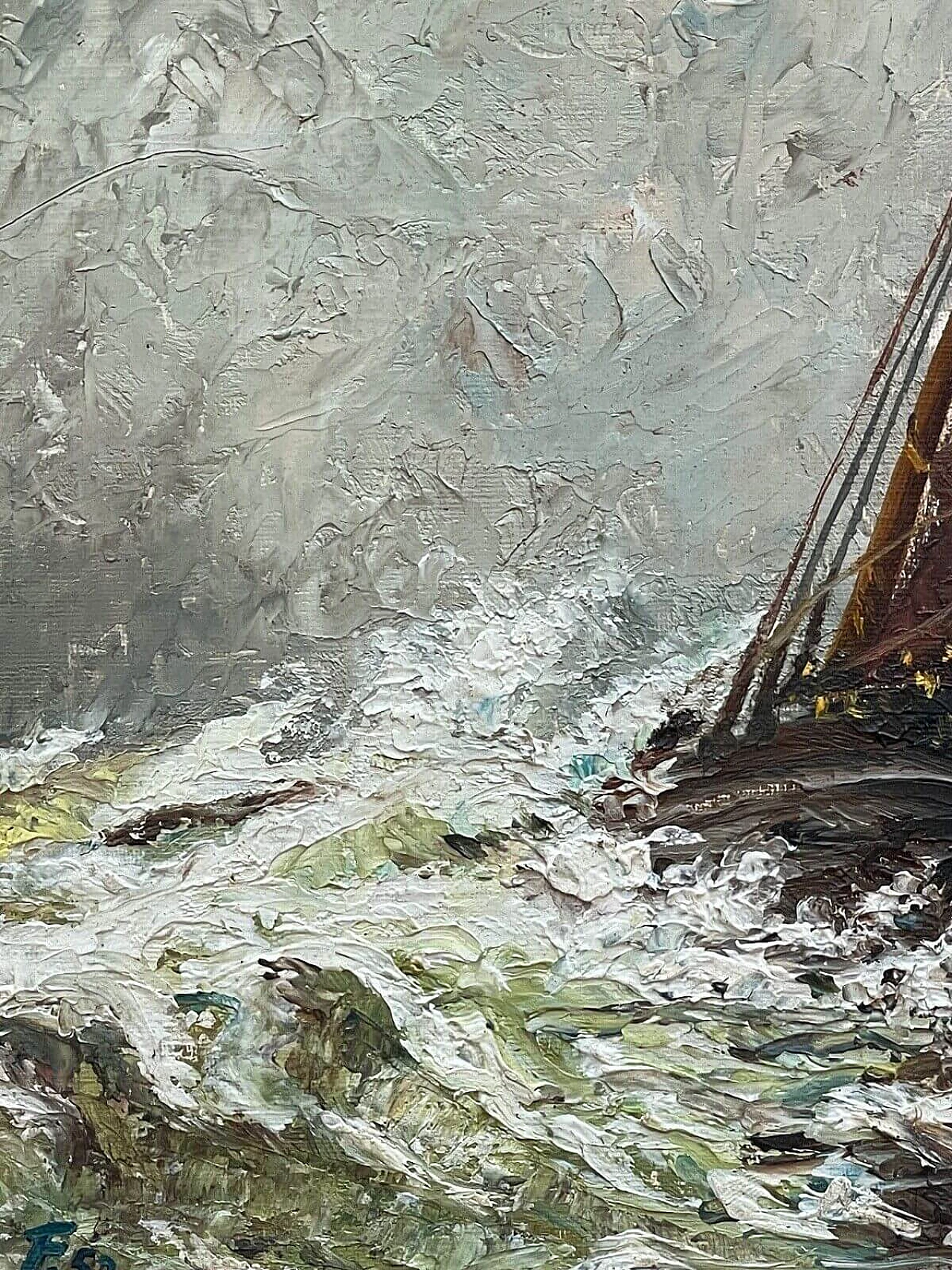 Boat in a storm, oil on panel 5