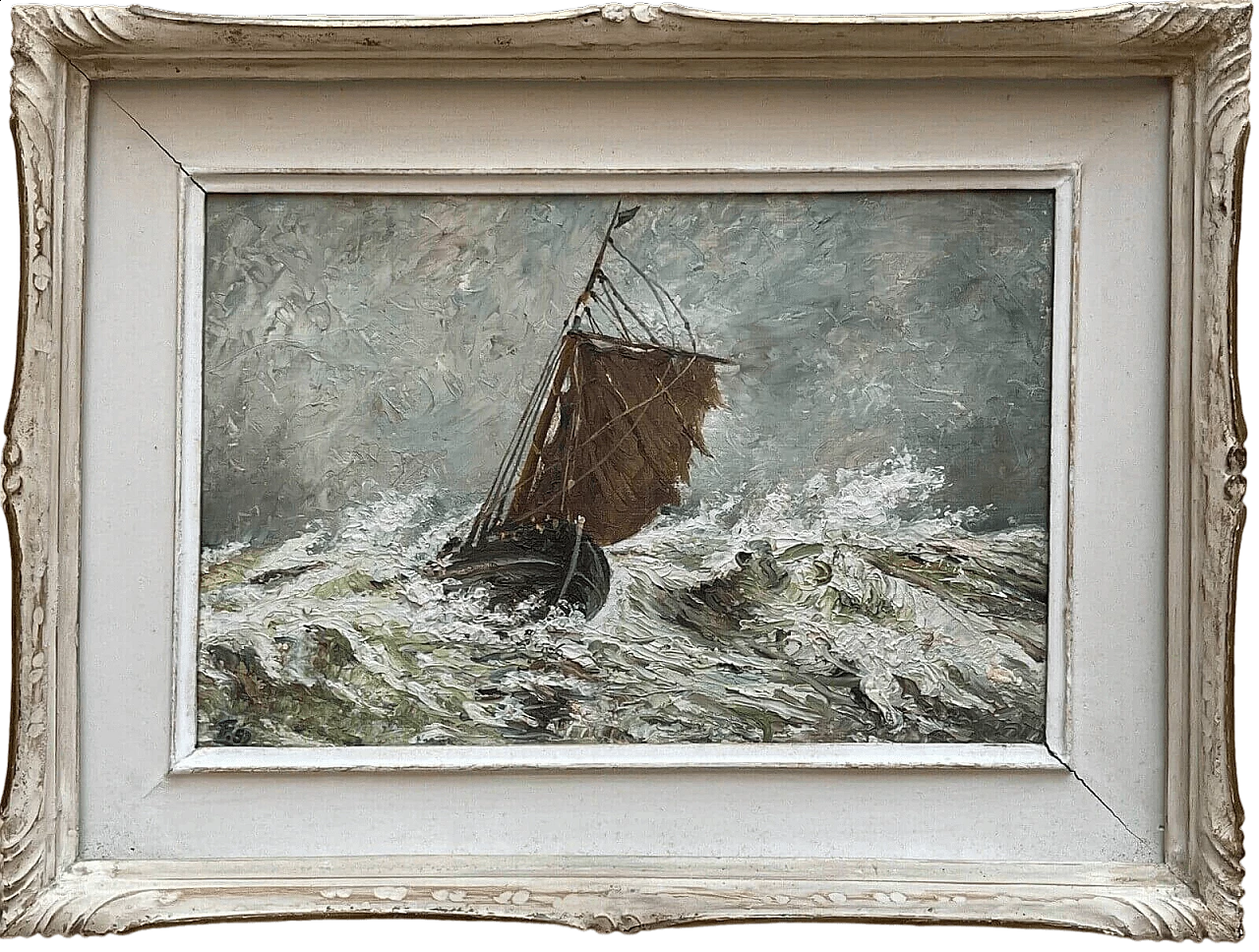 Boat in a storm, oil on panel 7