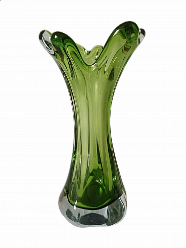 Vaso in vetro di Murano sommerso verde, anni '70