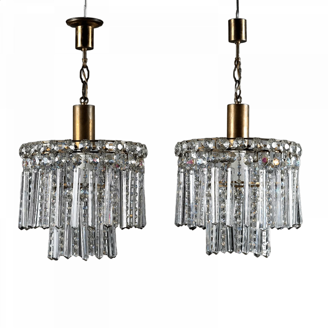 Coppia di Lampadari con pendenti in cristallo e perline in vetro 10