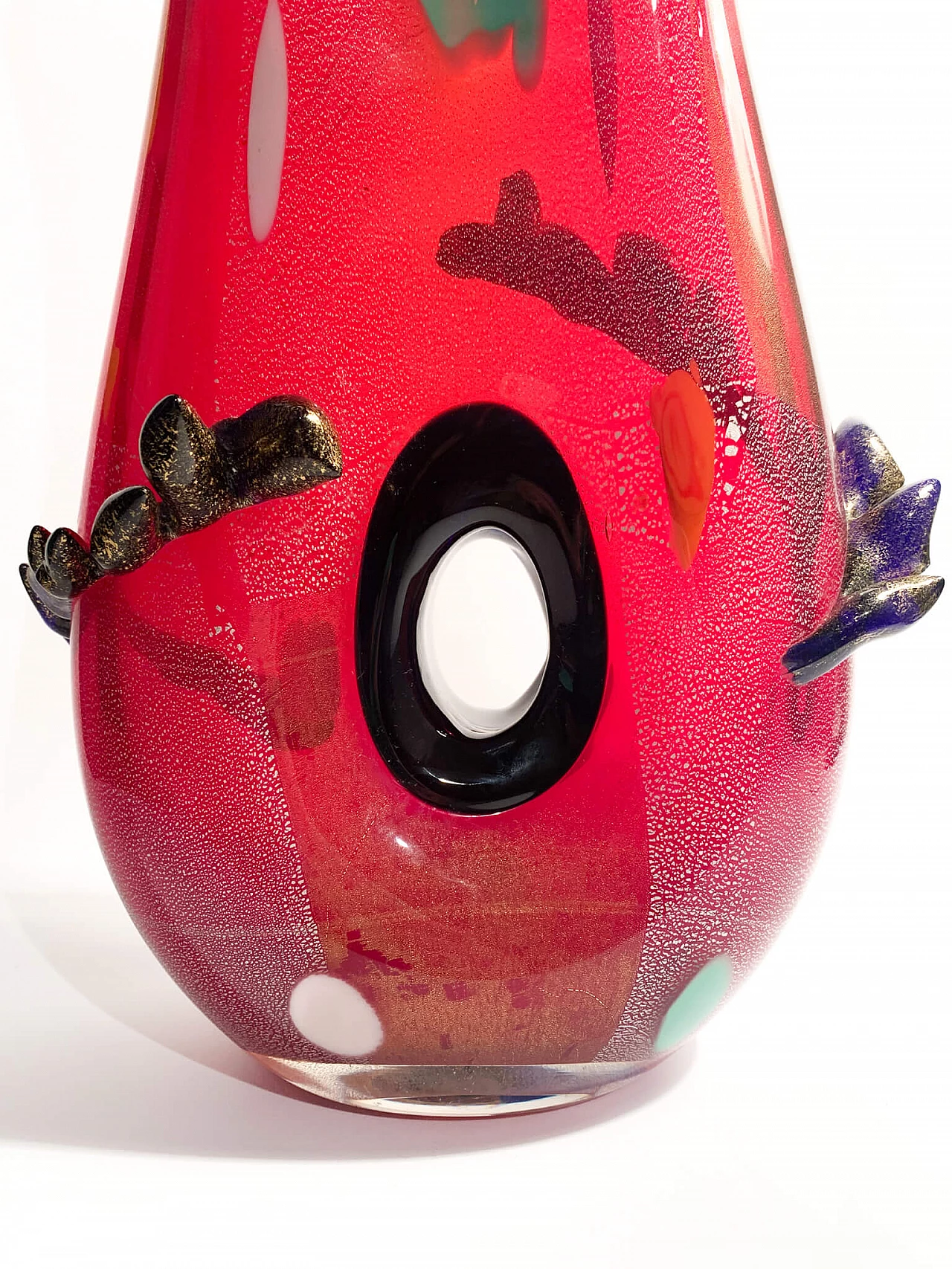 Vaso in vetro di Murano rosso e multicolore nello stile di Dino Martens, anni '50 6