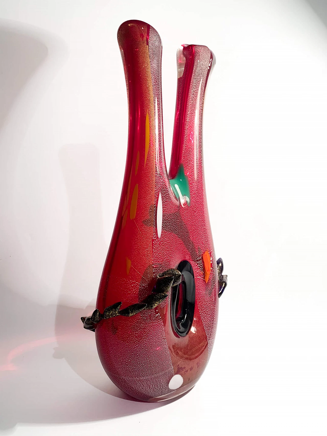 Vaso in vetro di Murano rosso e multicolore nello stile di Dino Martens, anni '50 10