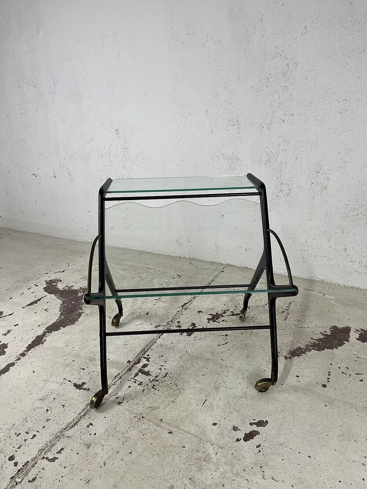 Wood, glass and brass magazine rack by Ico Parisi for De Baggis, 1950s 4
