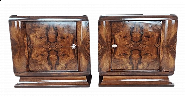 Pair of Florentine Art Deco walnut-root bedside tables, 1925