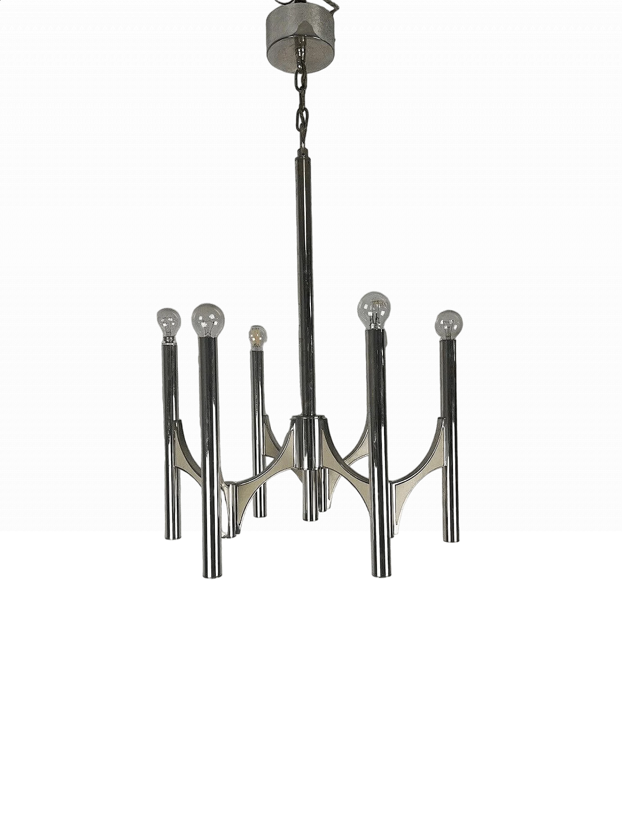 Chromed metal six-light chandelier by Sciolari, 1970s 12