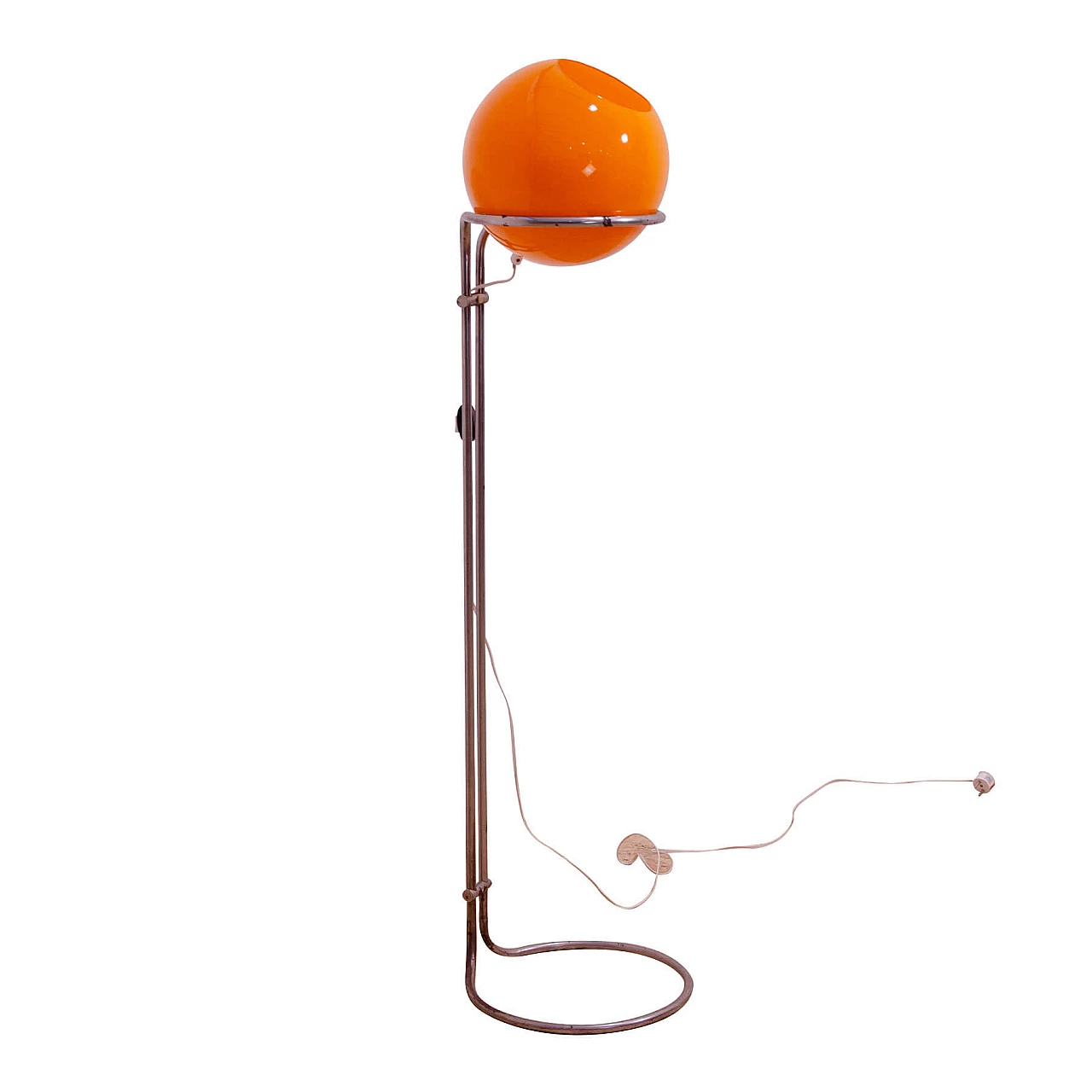 Chromed metal and orange glass floor lamp by Tibor Hazi, 1970s 1