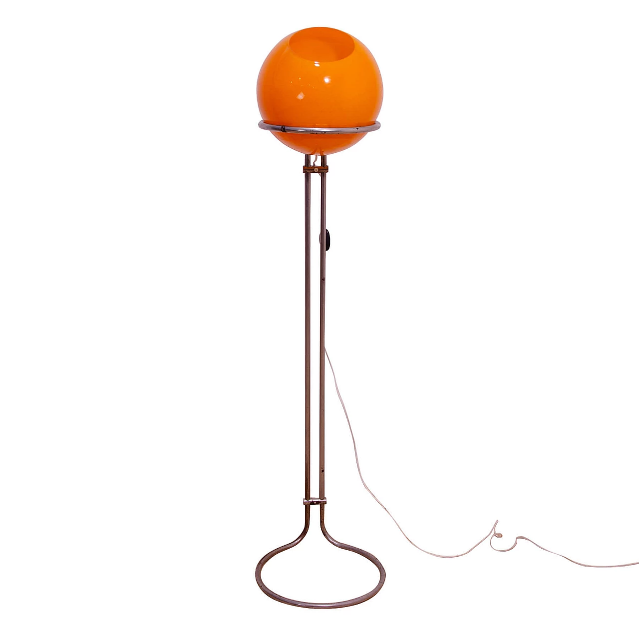 Chromed metal and orange glass floor lamp by Tibor Hazi, 1970s 2