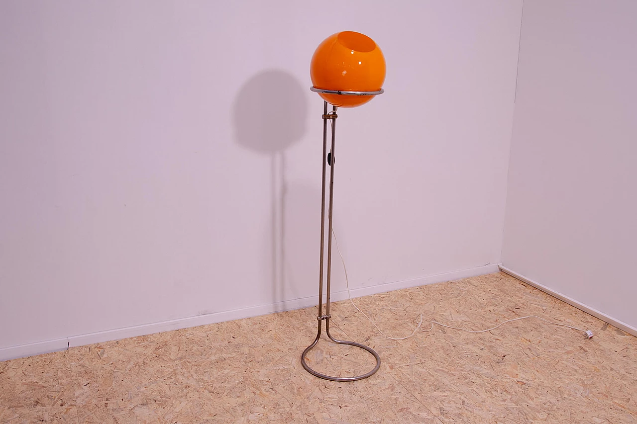 Chromed metal and orange glass floor lamp by Tibor Hazi, 1970s 3