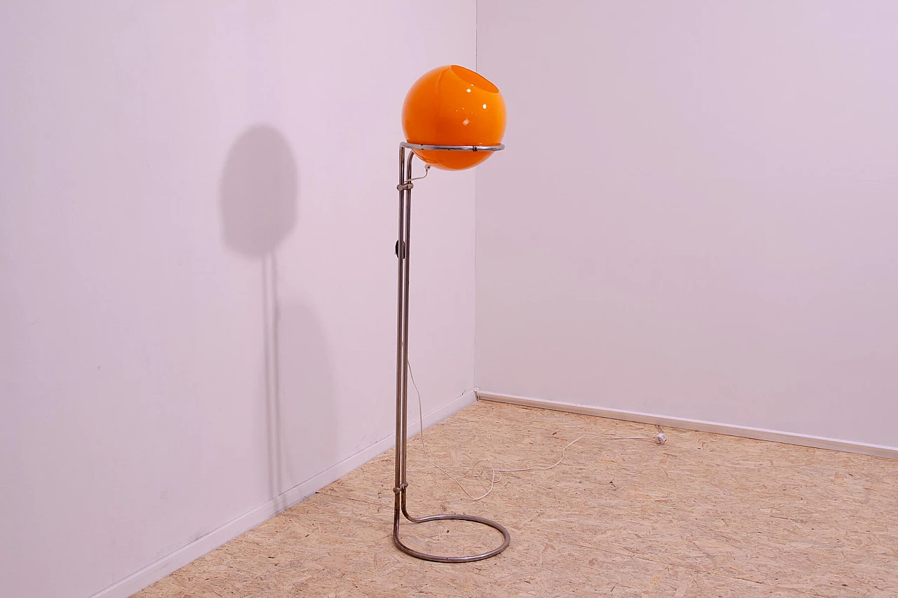 Chromed metal and orange glass floor lamp by Tibor Hazi, 1970s 4