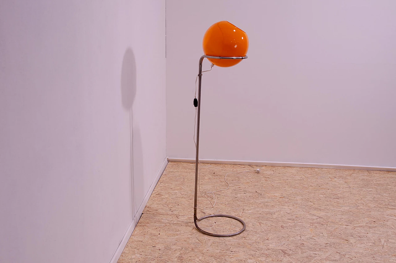 Chromed metal and orange glass floor lamp by Tibor Hazi, 1970s 5