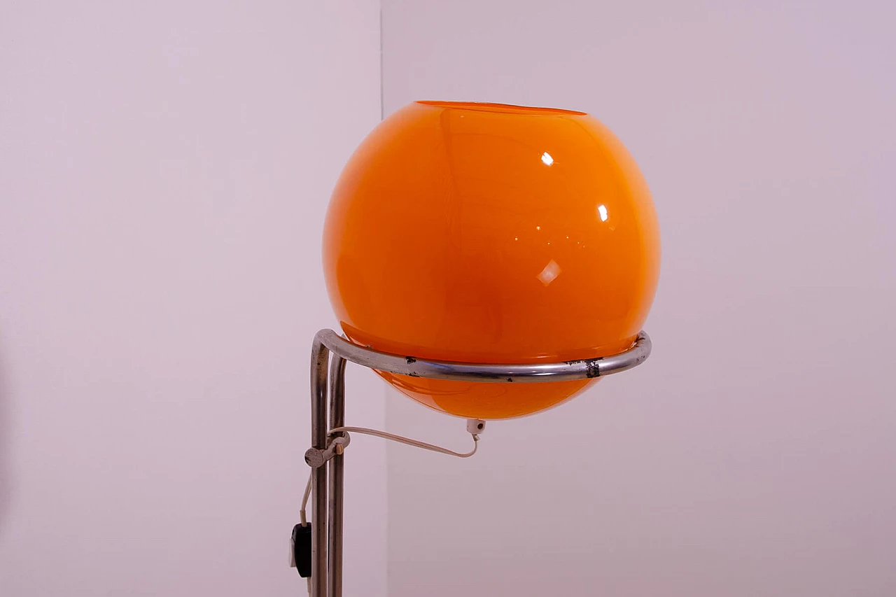 Chromed metal and orange glass floor lamp by Tibor Hazi, 1970s 6