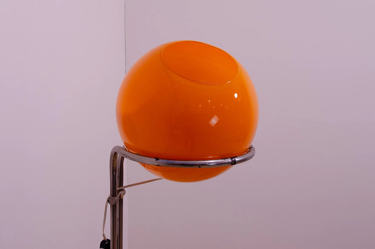 Chromed metal and orange glass floor lamp by Tibor Hazi, 1970s 7
