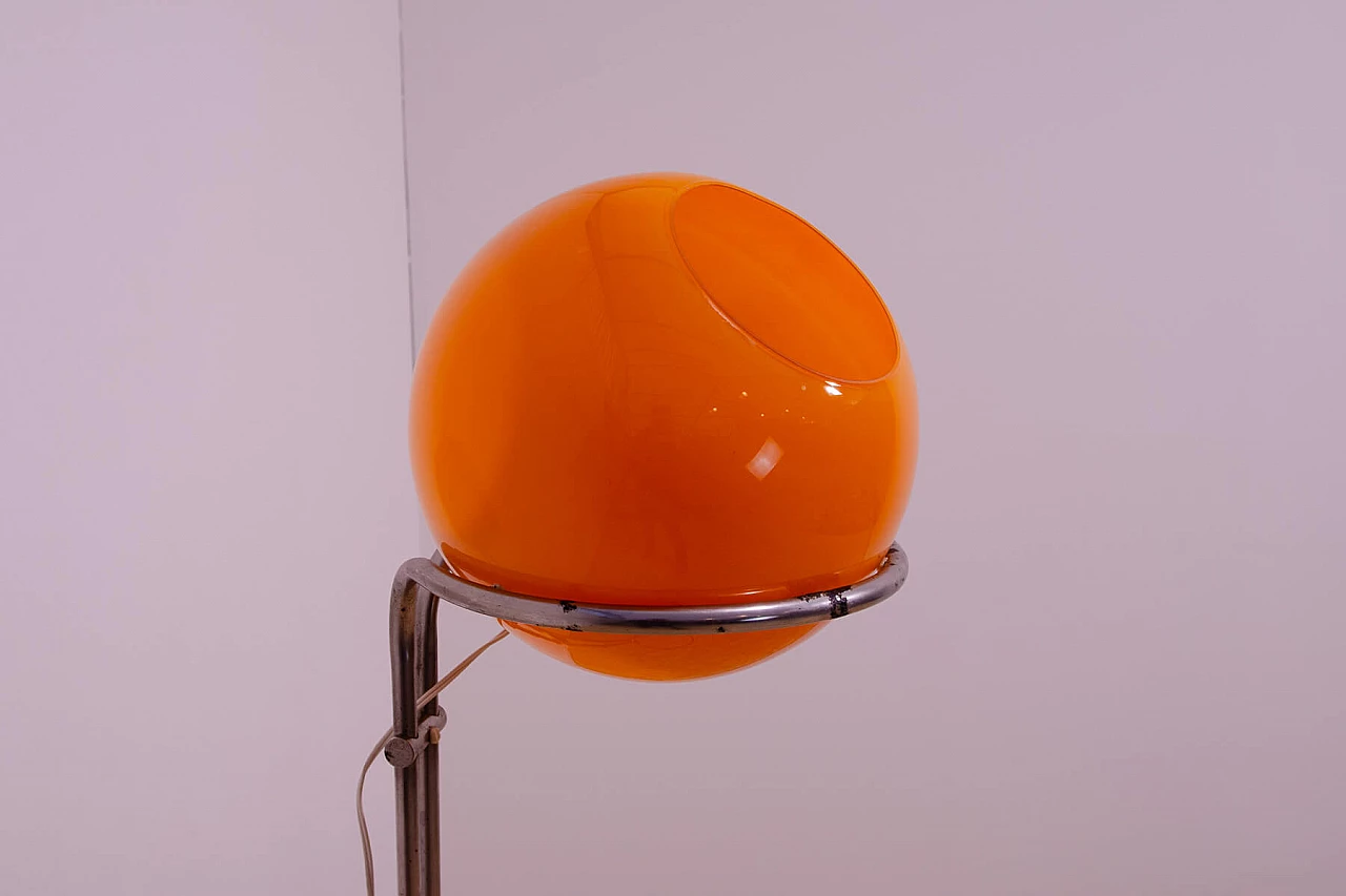 Chromed metal and orange glass floor lamp by Tibor Hazi, 1970s 8