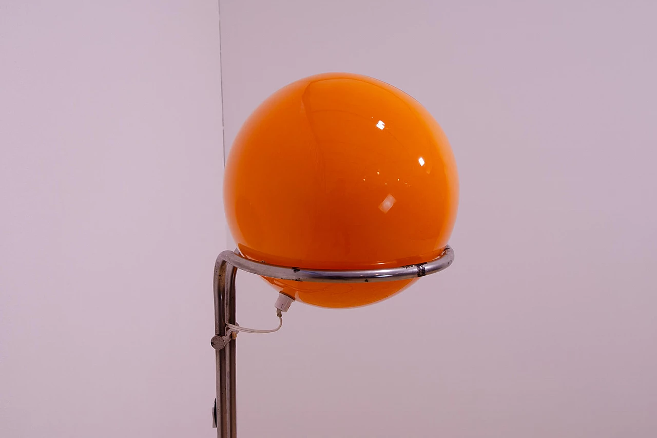 Chromed metal and orange glass floor lamp by Tibor Hazi, 1970s 9