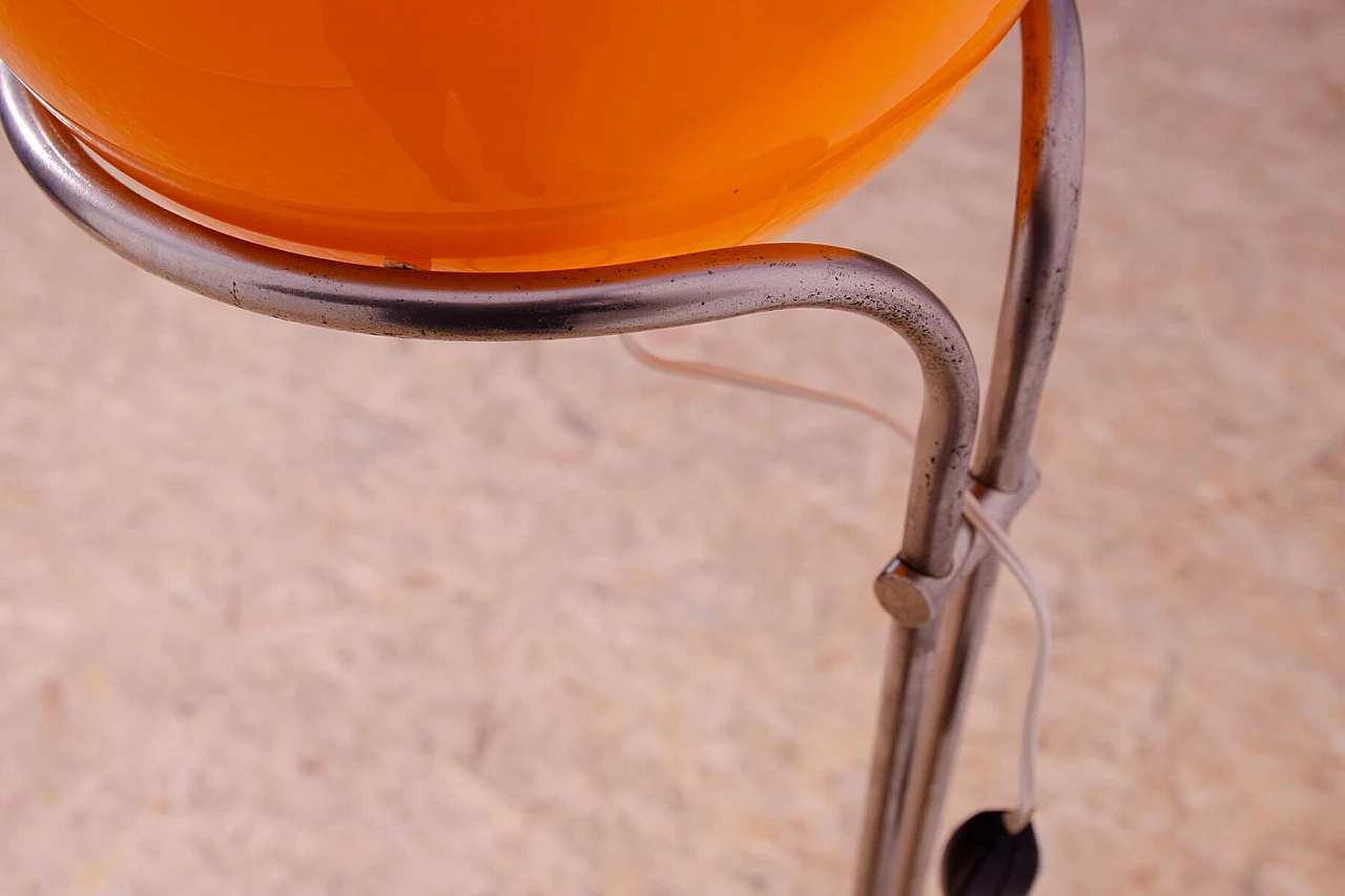 Chromed metal and orange glass floor lamp by Tibor Hazi, 1970s 13