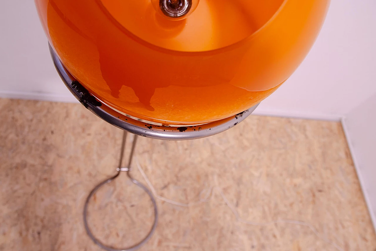 Chromed metal and orange glass floor lamp by Tibor Hazi, 1970s 14