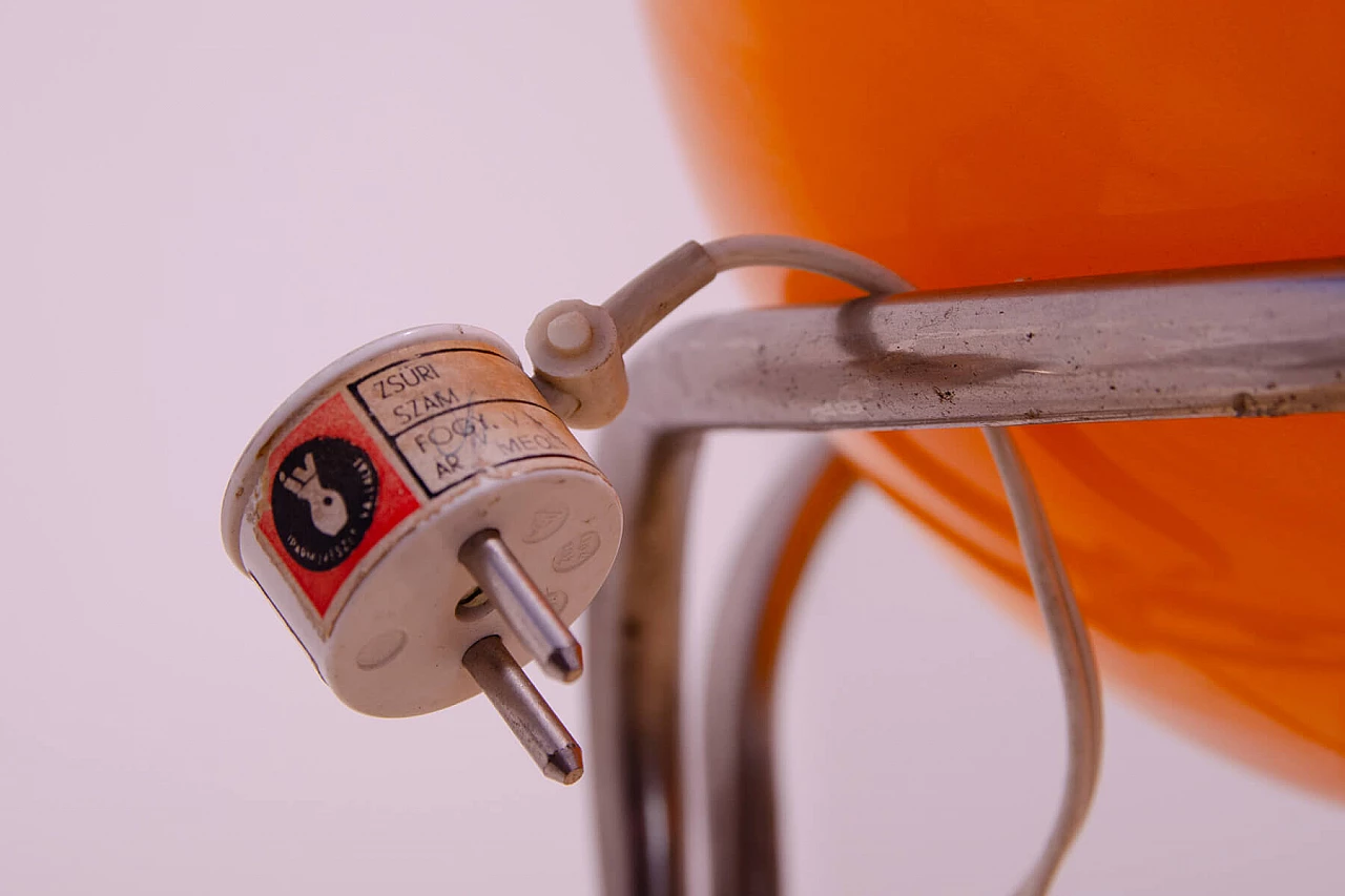 Chromed metal and orange glass floor lamp by Tibor Hazi, 1970s 17