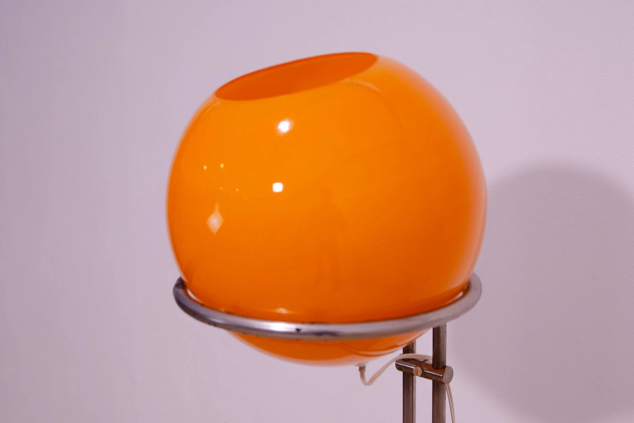 Chromed metal and orange glass floor lamp by Tibor Hazi, 1970s 18