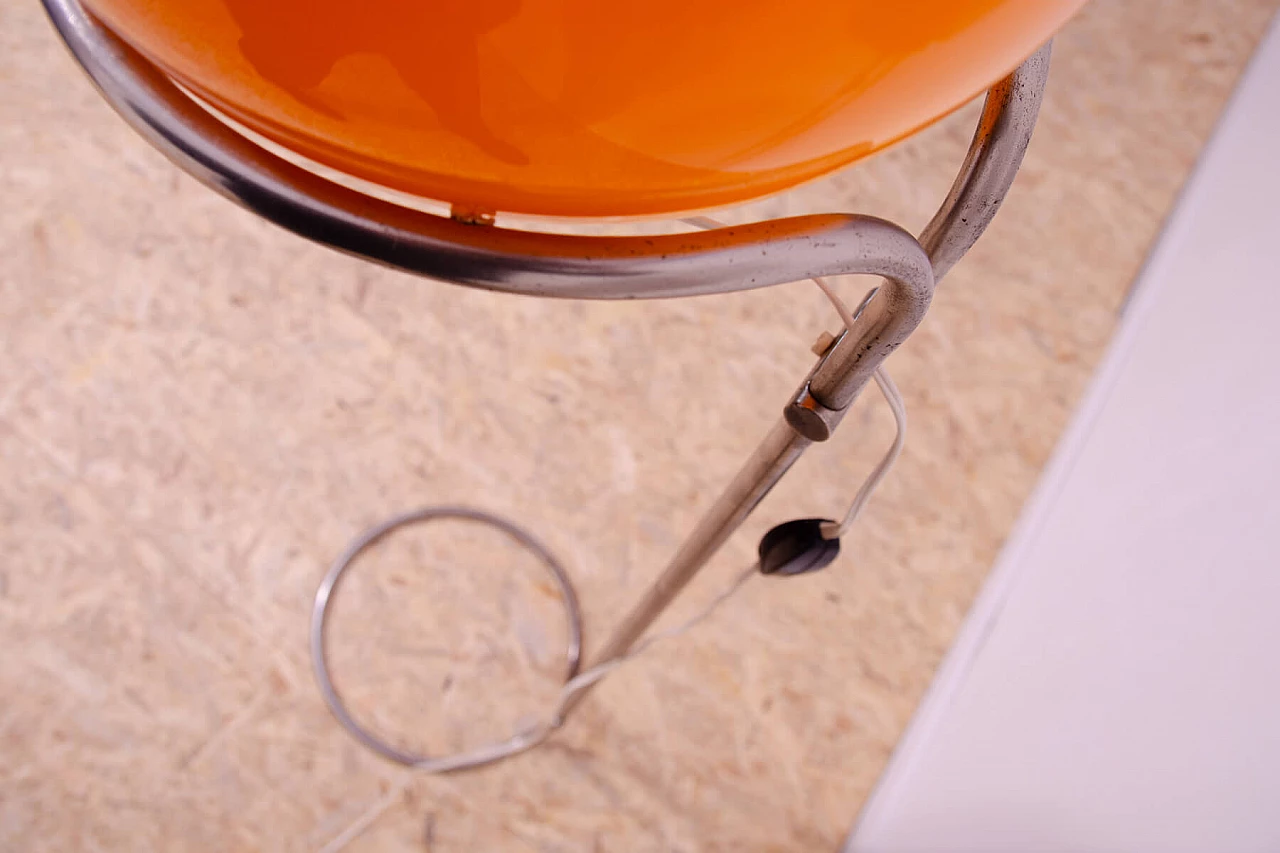 Chromed metal and orange glass floor lamp by Tibor Hazi, 1970s 19