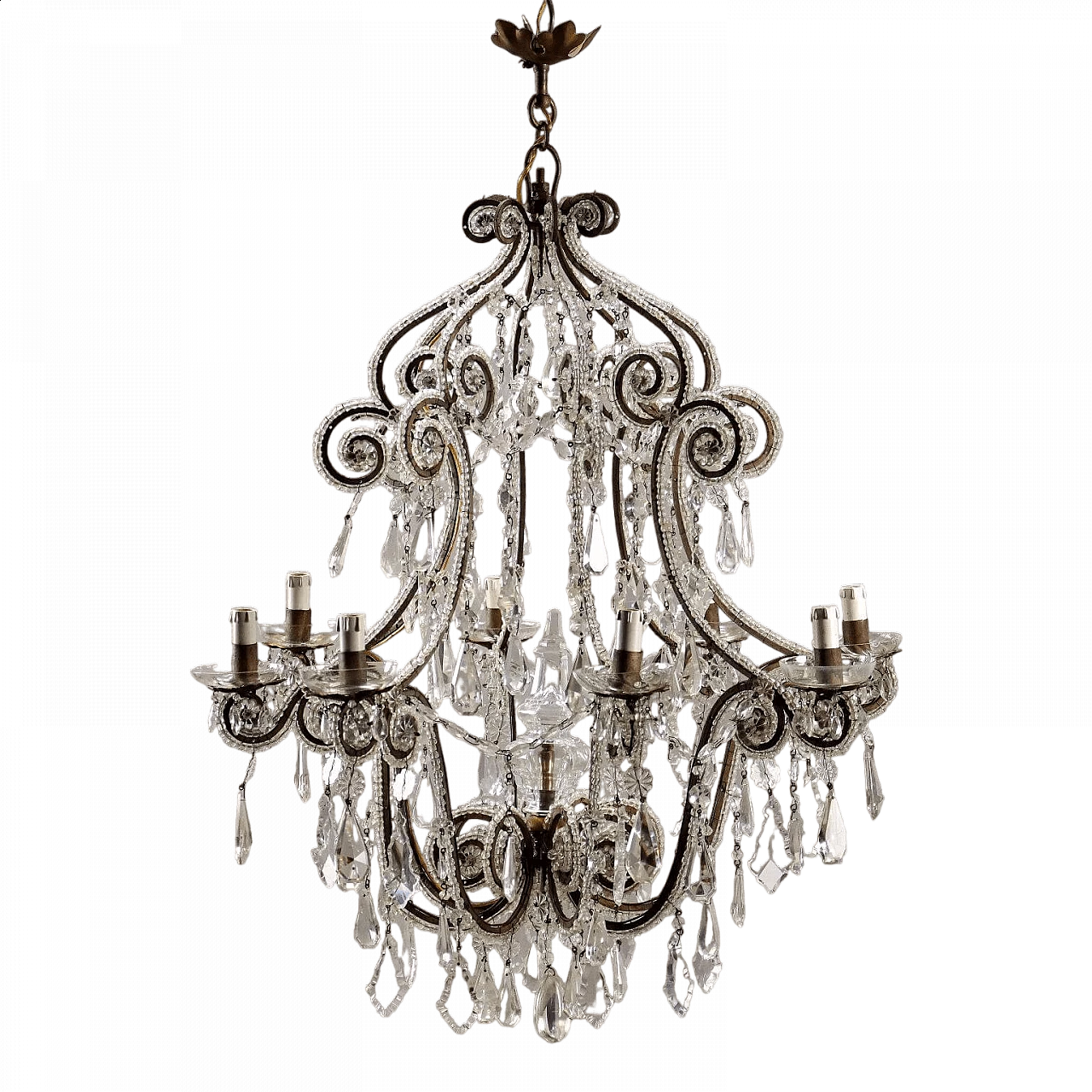 Eight-light metal and glass chandelier, early 20th century 11